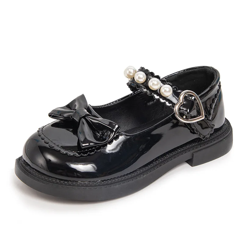 Kids Leather Shoe Non-slip Elegant Girl Princess Shoes Chic Bowtie Black School Mary Jane Shoes Fashion Children\'s Flats Soft