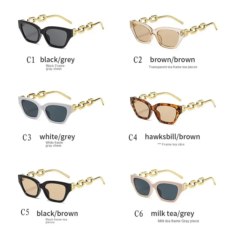 Fashion Small Cat Eye Sunglasses Women Trending Product 2024 Luxury Brand Cateye Chain Leg Sun Glasses Ladies Black Shades UV400