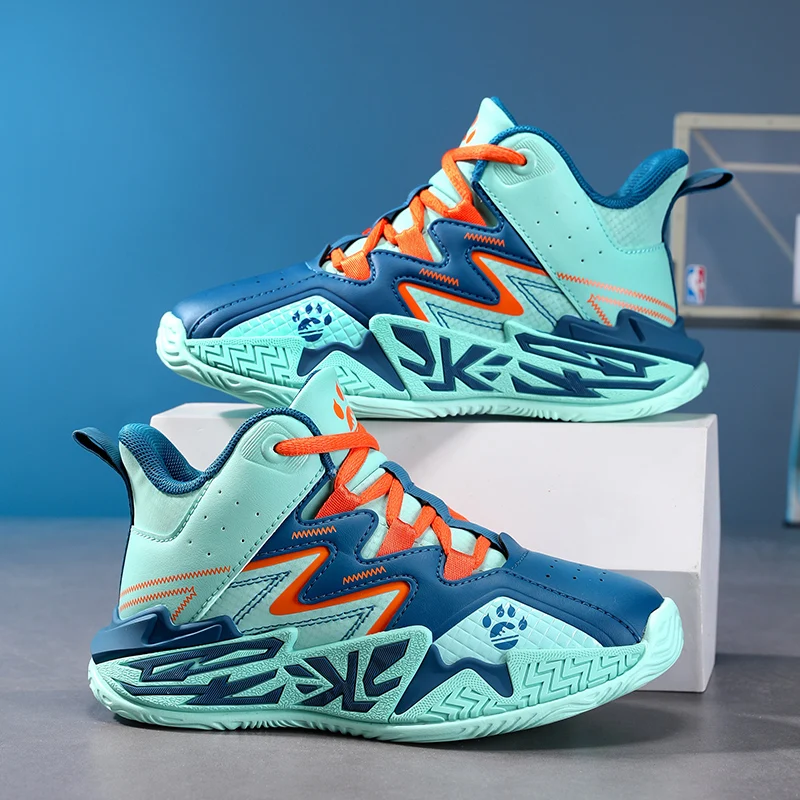 

A pair of children's four-season leather basketball shoes, with wrapping support and wear-resistant design, sizes 31-37，YZ-2883