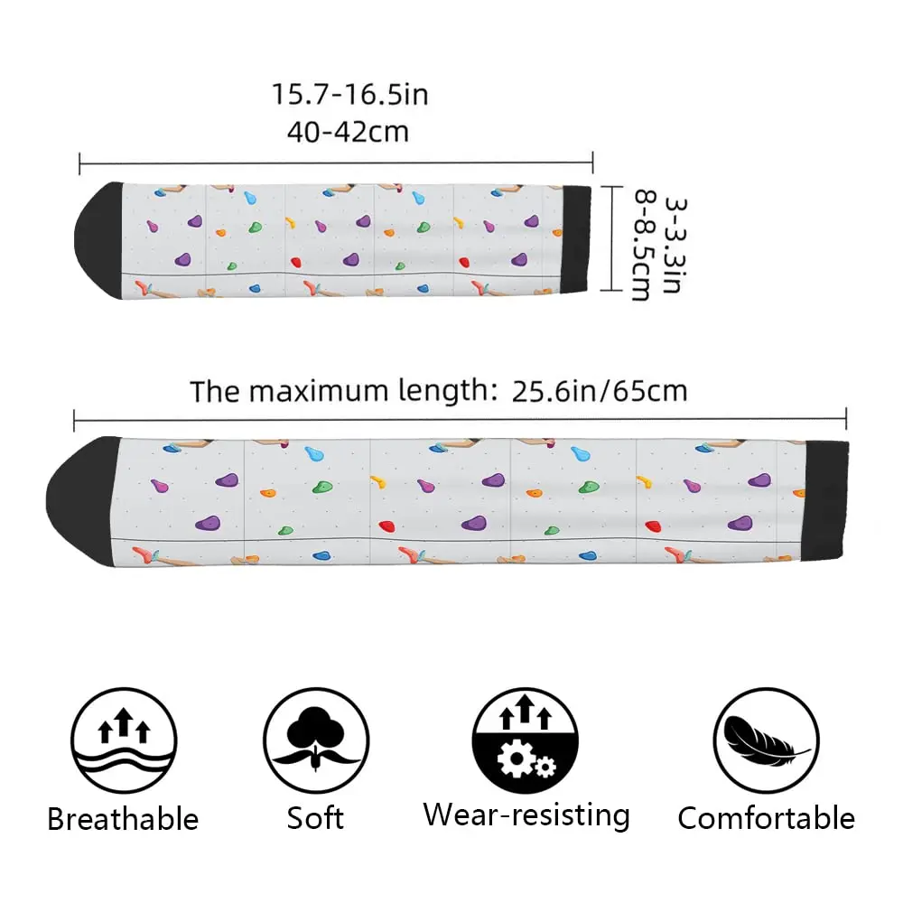Indoor Rock Climbing Pattern Funny Socks Cartoon Gym Free Climb Rocky Stone Pebble Rope Casual Crew Socks Contrast Color Design