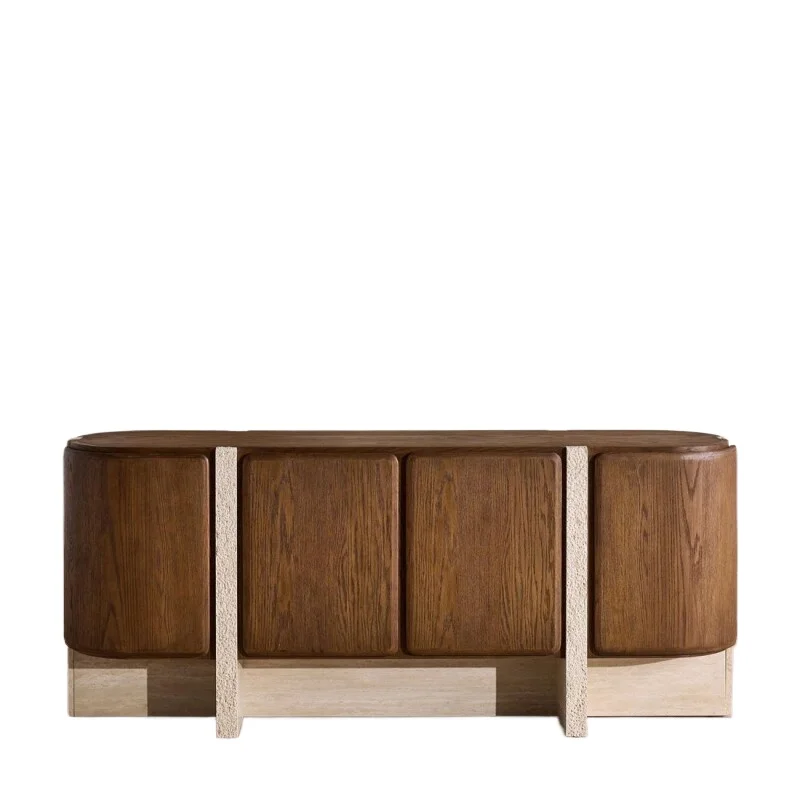 Light luxury limestone solid wood TV cabinet custom American craftsman design, suitable for apartment living room