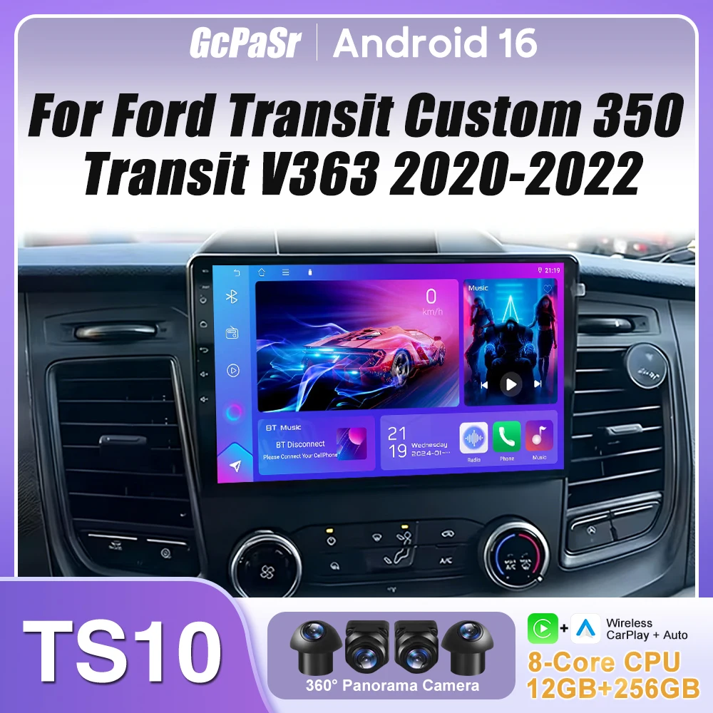 

Для Ford Transit Custom 350 Transit V363 2020-2022: Автомагнитола с Carplay, GPS-навигацией, Android Auto, Wi-Fi, 4G, без 2DIN