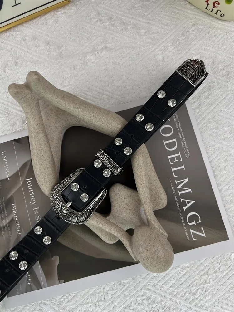 المرأة موضة الماس مطرز بولي Leather الجلود مشد الإناث Cummerbund معطف حزام فستان Decration حزام عريض J1380