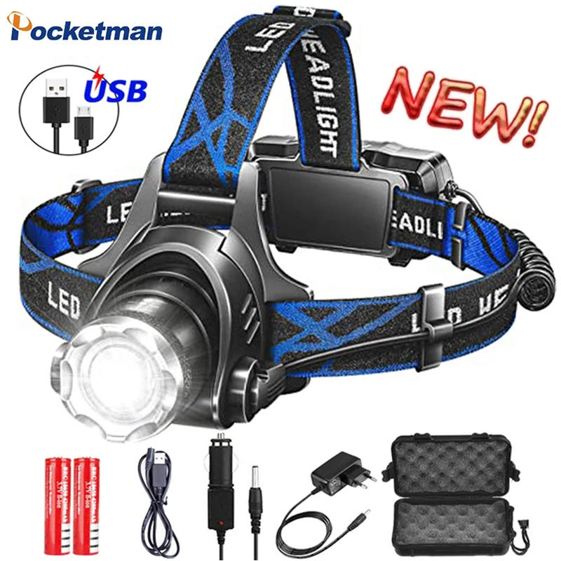 High Lumens LED Headlamp Zoomable Headlight 18650 Rechargeable Head Lamp Head Flashlight Waterproof Head Light for Emergency