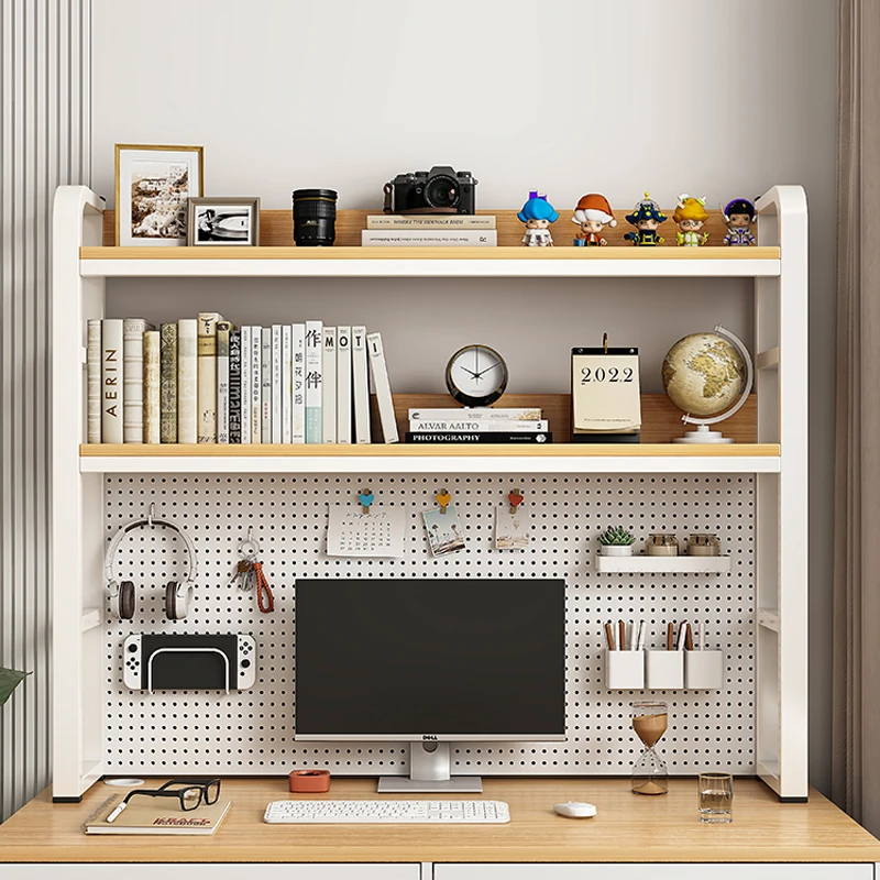 Bookcase Hole Board Bookshelf Desktop Multi-layer Wrought Iron Shelf Student Computer Desk Table Hole Board Table Wooden Shelves