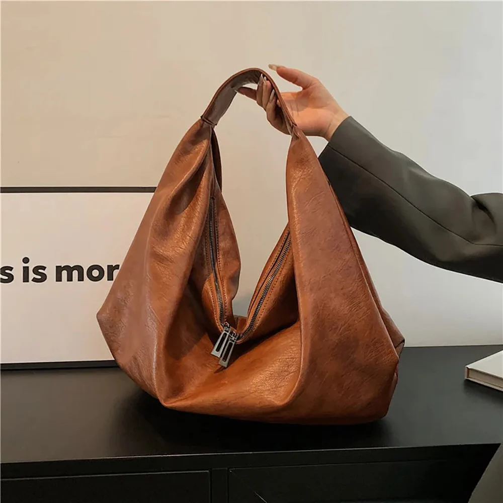 Vintage Shoulder Bags Women Soft PU Leather Pure Color Large Capacity Underarm Bag Shopping Totes 2024 Female Fashion Handbags