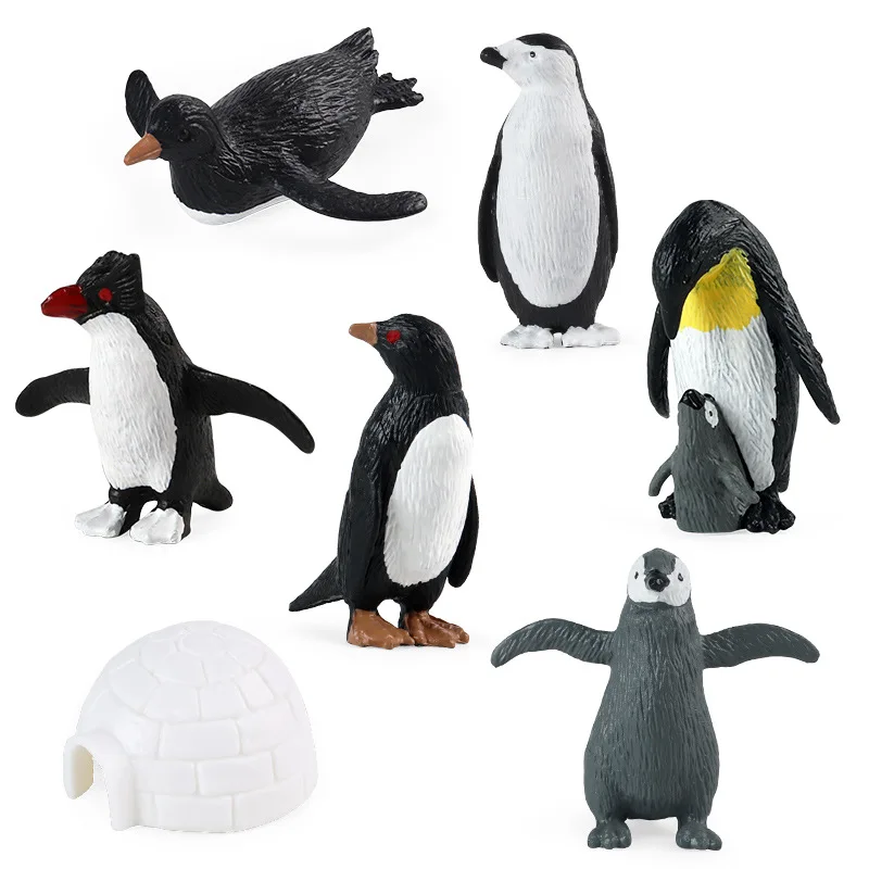 Early childhood education cognitive simulation mini solid Antarctic penguin polar animal igloo Arctic model toy set