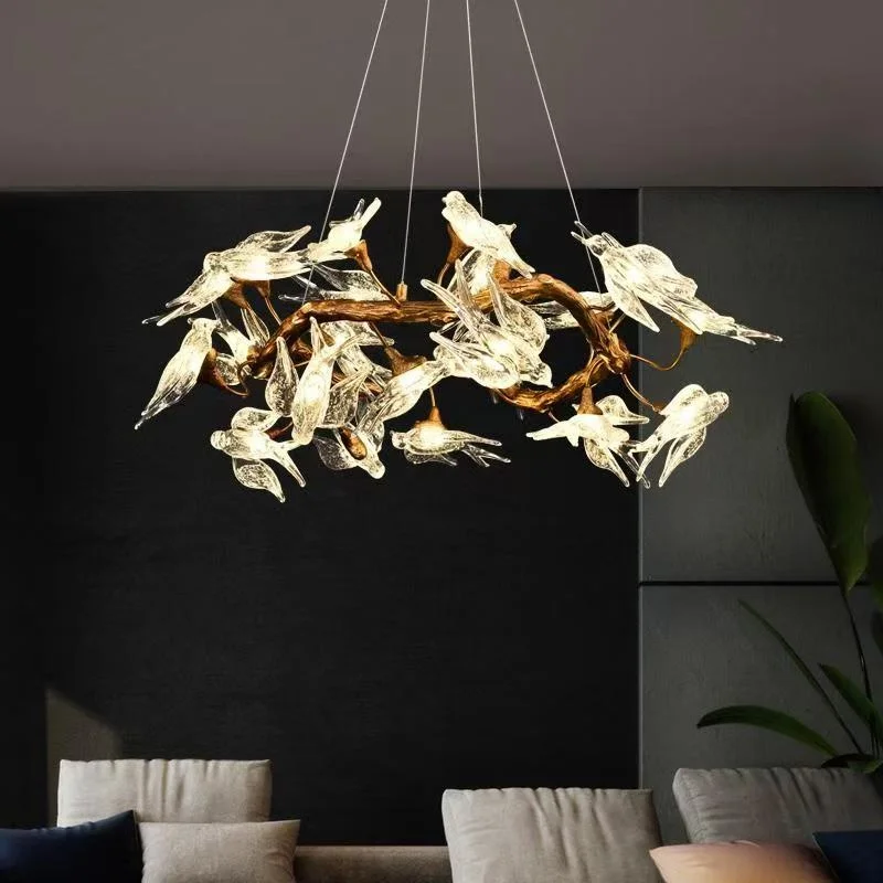Modern All Copper Creative Living Room Crystal Chandelier Designer Swallow Lamp Restaurant Villa High-End Lighting Fixture