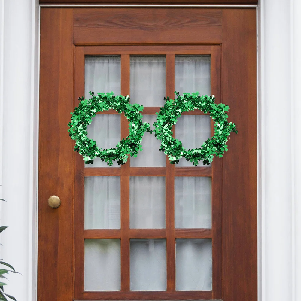 

2Pcs Wreath St Patrick's Day Party Decoration Home Window Door Wall Hanging Festive Tinsel Decor Clover Wreath