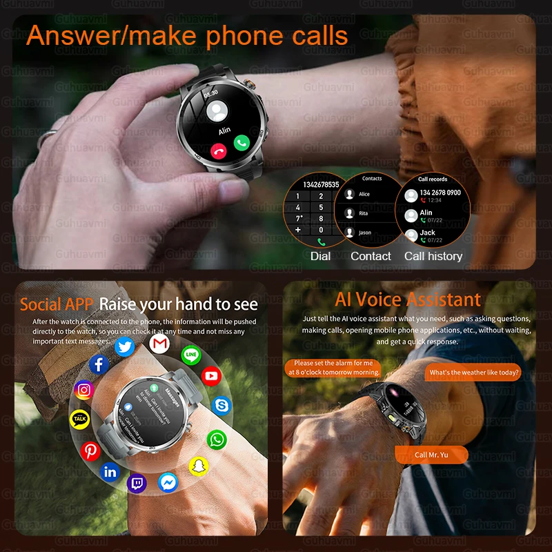 2026 New Military T-Rex 3 Ultra Adult Smart Watch 1000mAh Battery 10ATM Waterproof Flashlight SOS Sports trackr Smartwatches Men