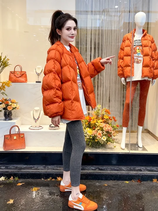 

2025 Autumn Winter New Sle Ultra-Thiened Cotton Jaet ort Warm Orange Outerwear Korean Sle Commute Loose Fit Zipper