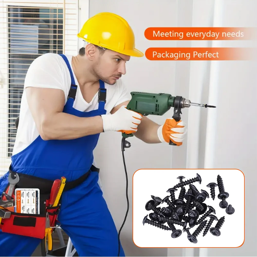 Набор из 700 шт. M3,5 M4 M5 PWA, черные саморезы с гайками, винты с резьбой из углеродистой стали, стопорные гайки, комплект винтов по дереву
