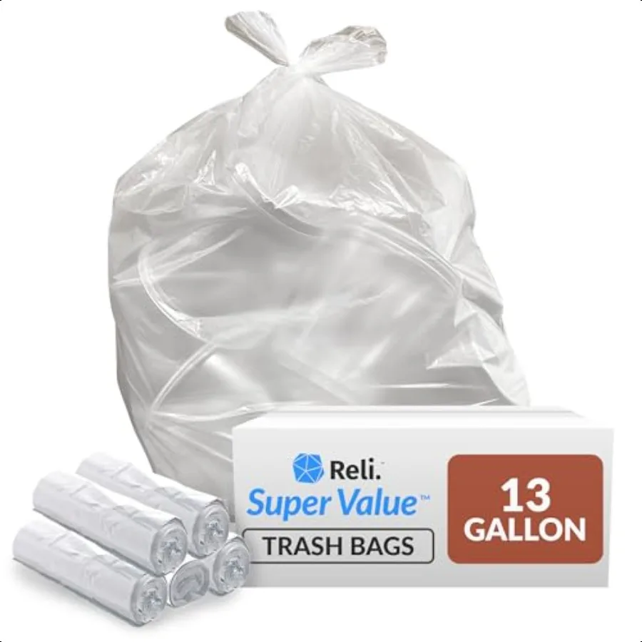 

13 Gallon Trash Bags 250 Bags Clear Tall Kitchen Strong Garbage