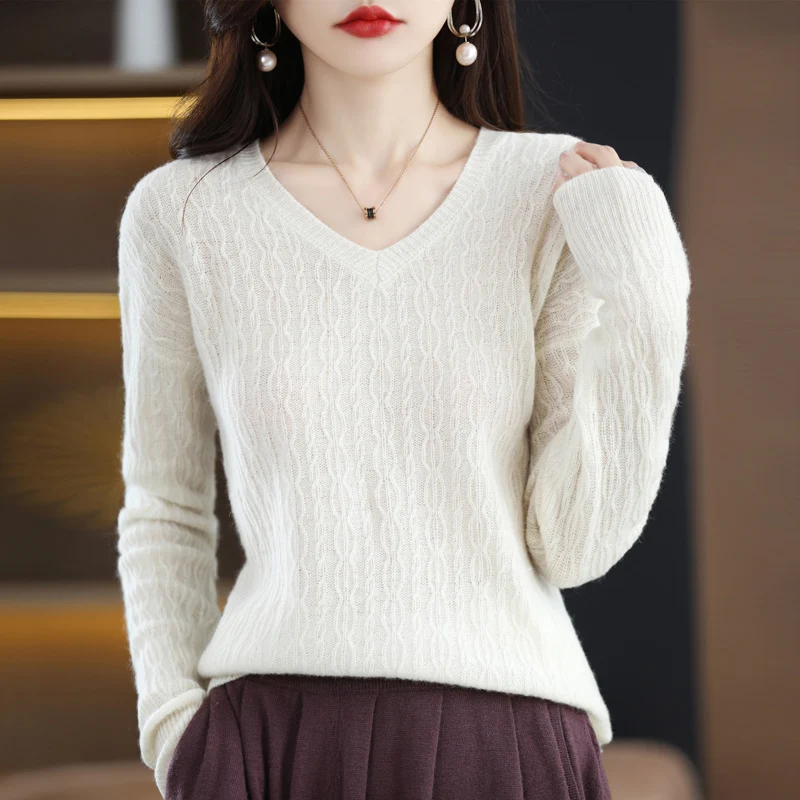 2023 new autumn sweater women all wear thin fashion loose bottom shirt in autumn and winter with long sleeve V-neck blouse