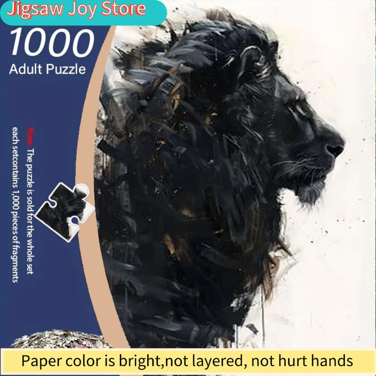 

Пазл для взрослых, 1000 деталей - Абстрактная картина маслом: черная голова животного с грубыми мазками кисти, белый фон, сложный уровень сложности