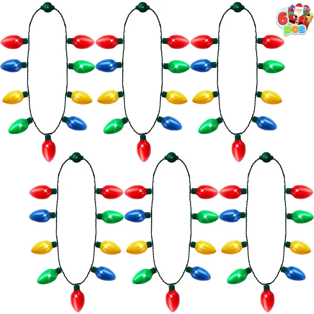 Sloosh, confezione da 6 collane natalizie con lampadine a LED, 9 lampadine, accessori per costumi a tema natalizio, bomboniere per feste, regalo di Natale.