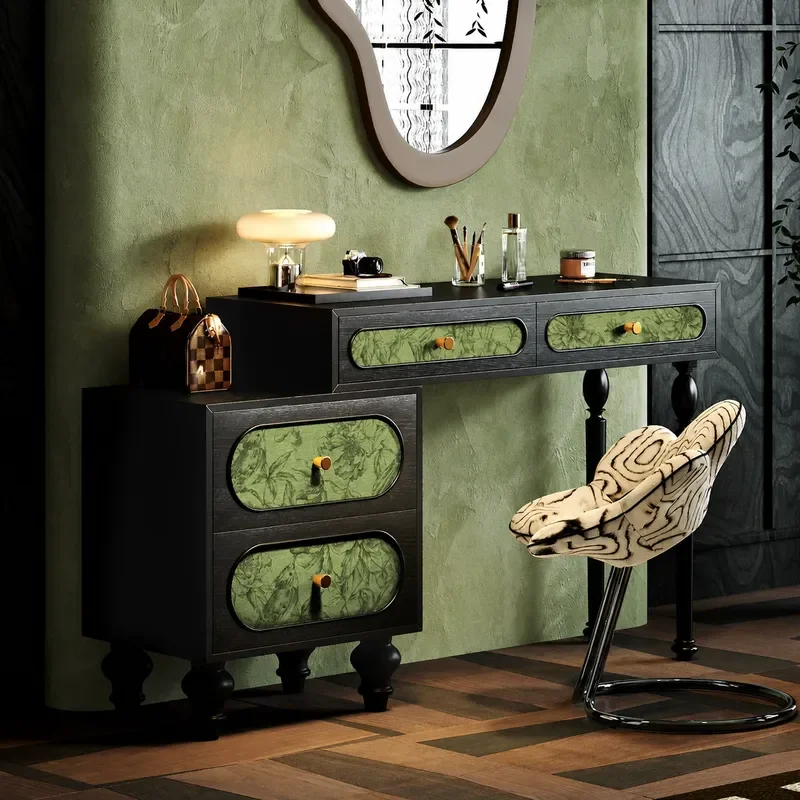 Retro Flower Solid Wood Dresser Multi Drawer Makeup Table Bedroom High Value Storage Cabinet Customizable