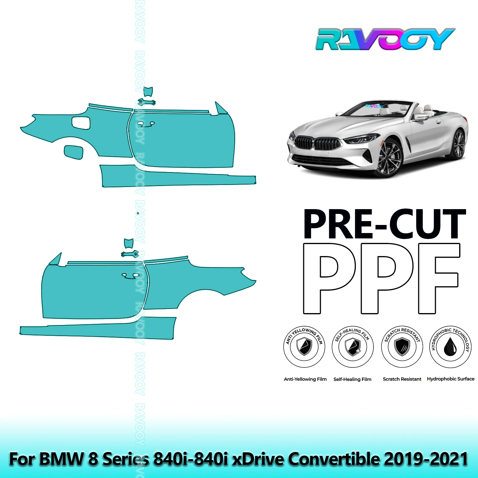 

For BMW 8 Series 840i-840i xDrive Convertible 2019-2021 8.5mil Pre-Cut PPF Door & A/B Pillar Kit TPU Paint Protection Film Set