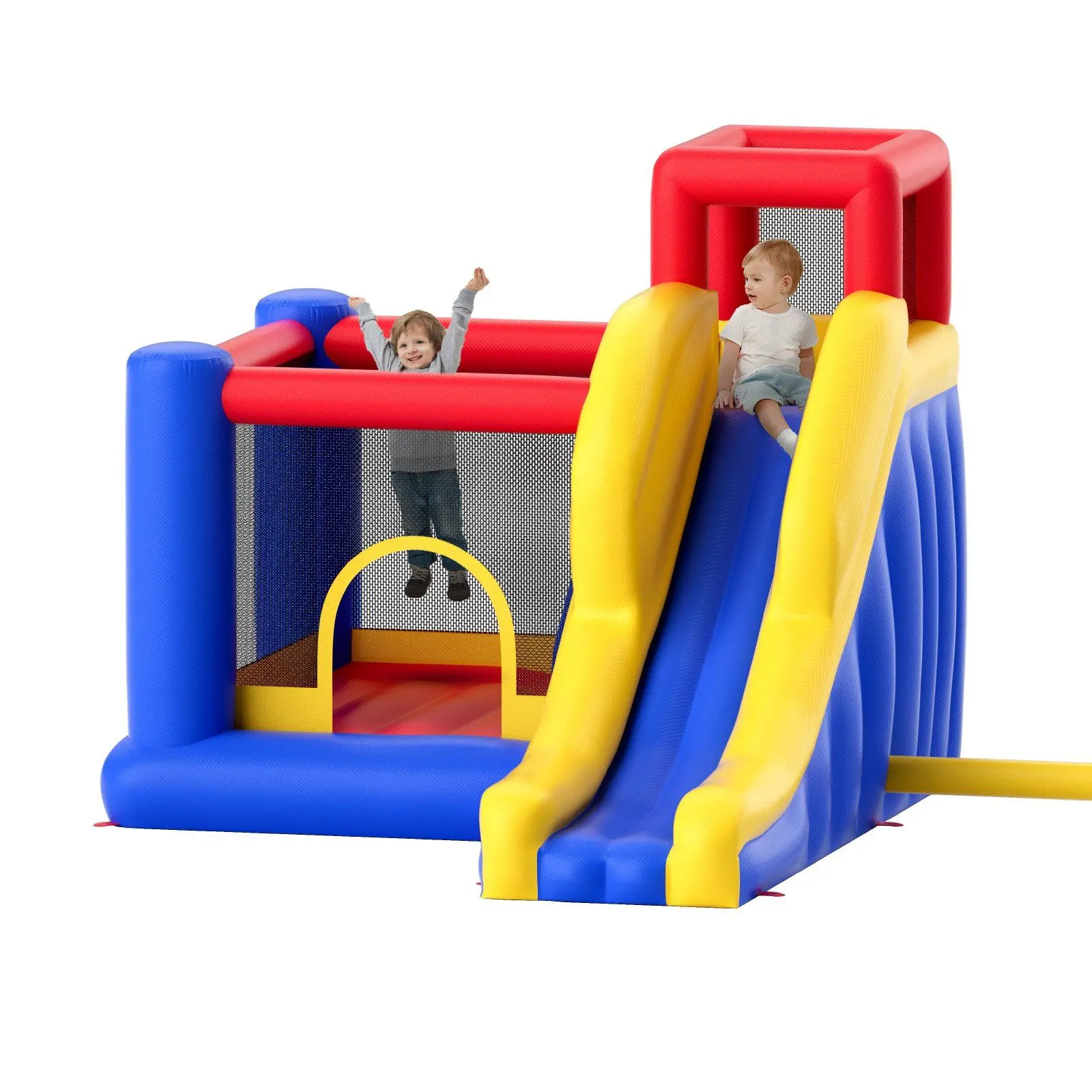 Inflatable Bounce House, Outdoor High Quality Playhouse Trampoline, Jumping Bouncer with Blower, Slide, and Storage Bag