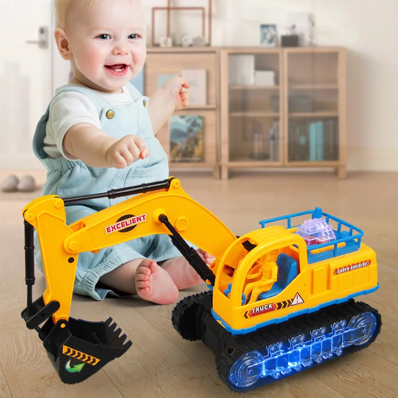 Electric 360 Rotation Musical LED Excavator Construction Car Kids Education Toy Interactive Games Toys Children Gift