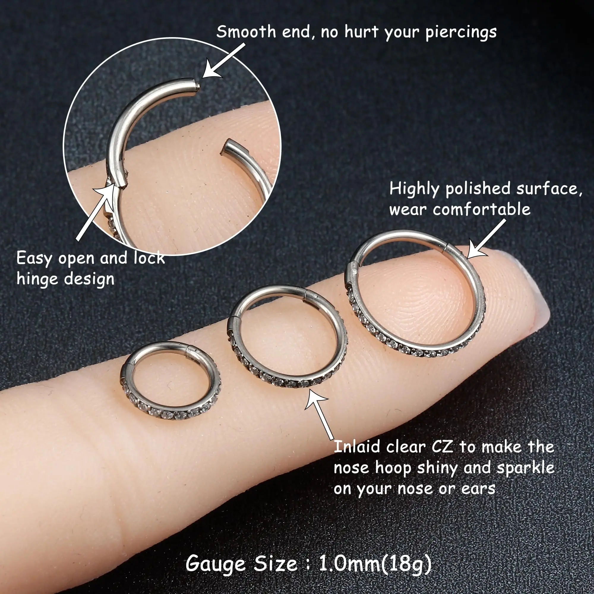 Drperfect G23 Titanium Nose Rings Hoops Conch Piercing Jewelry Septum Cartilage Daith Helix Tragus Ear Earrings for Women Men