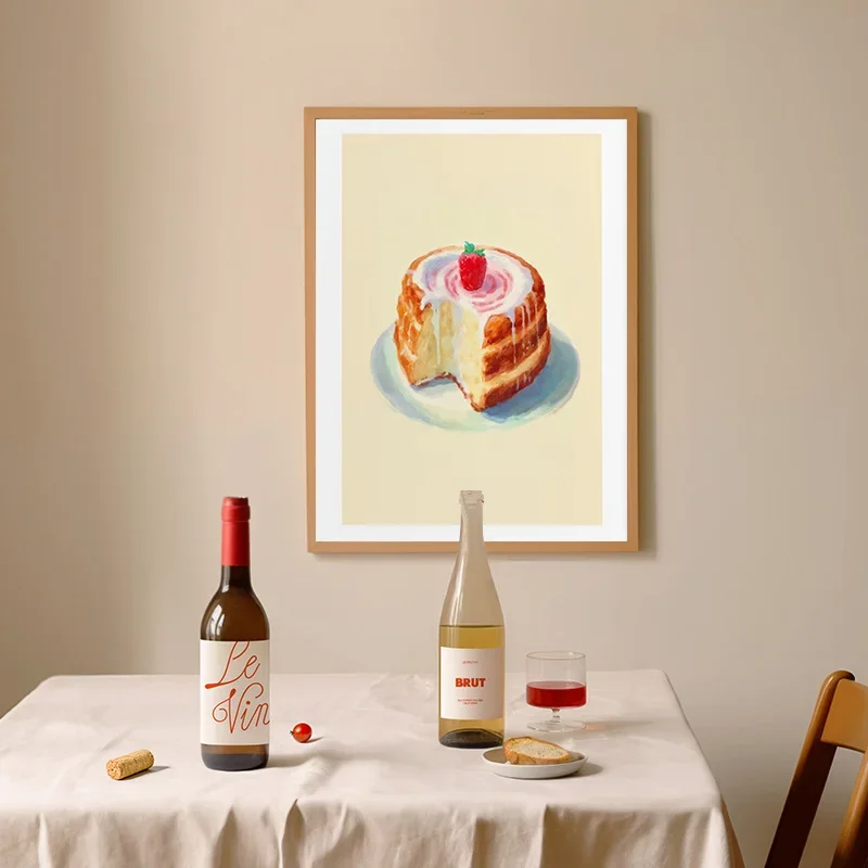Strawberry French Pastry Chocolate Cake Berries Puff Ice Cream Poster Print Wall Art Pictures Canvas Painting Room Home Decor