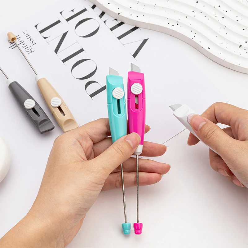 120 Uds. Cuchillo de papel hecho a mano DIY para niñas, barra en blanco, agregar cuentas, cuentas coloridas, corte, desembalaje, cuchillo exprés