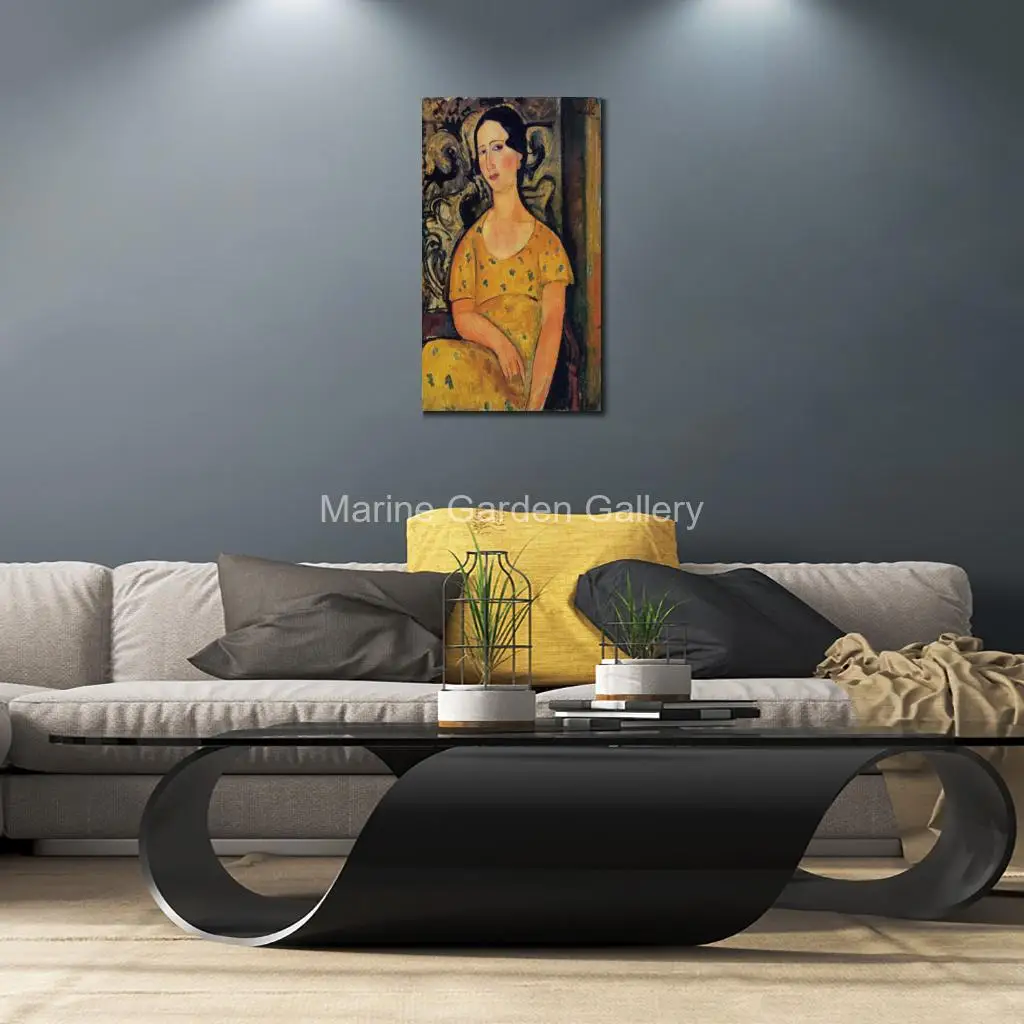 Portrait of Young Woman Amedeo Modigliani Figurative Canvas Art Hand Painted Abstract Oil Painting Entryway Lobby Modern Decor