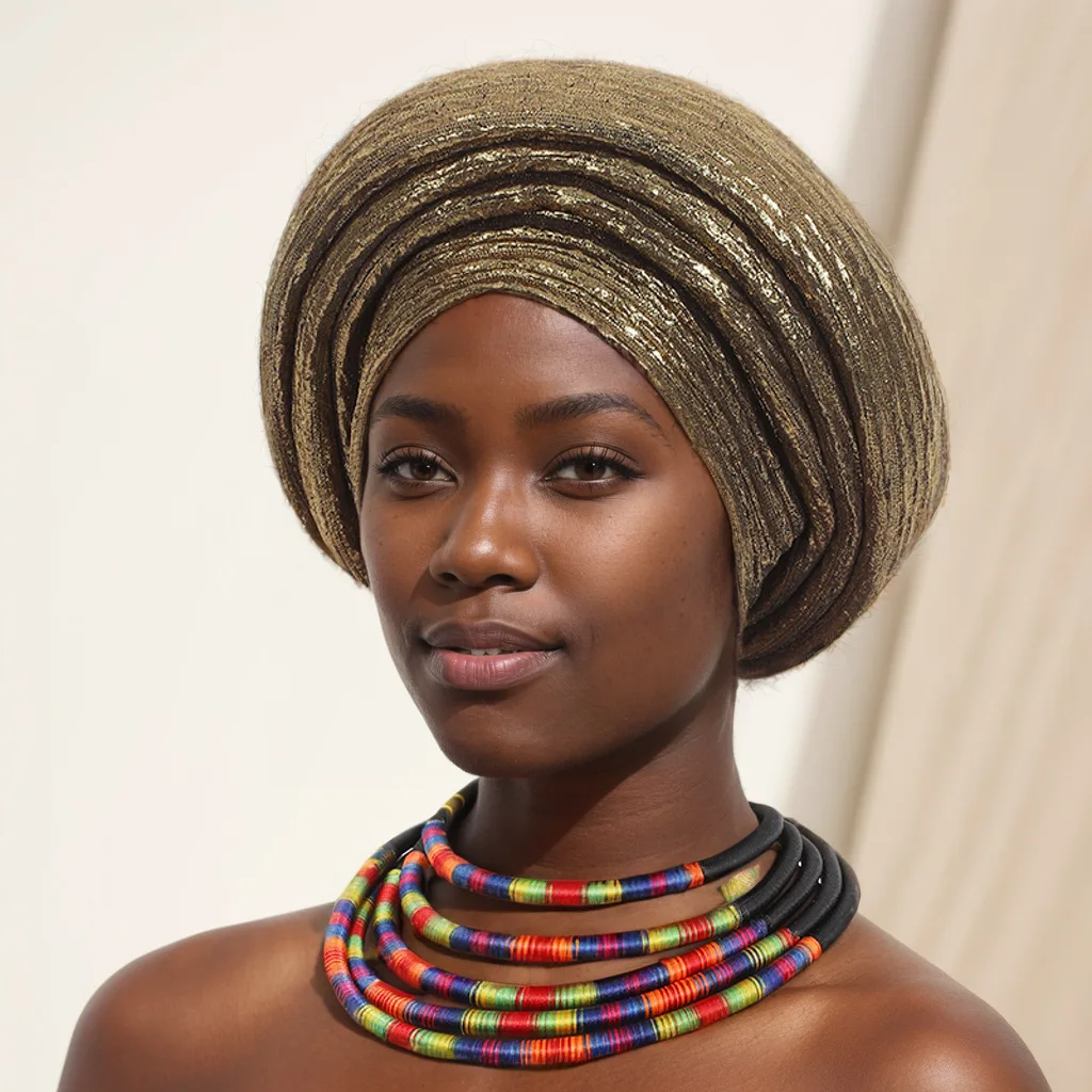 Red African Nigerian Wedding Geles Headtie Auto Gele Turbans for Women Muslim Headwear Female Head Wraps Hat JY803-2