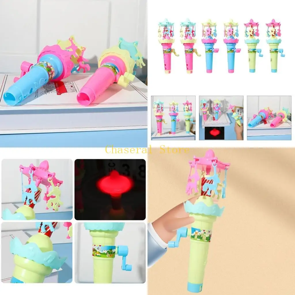 

E7CE Funny Merry Go Round Toy with Light Kid Educational Toy Hand Cranked Rotating Carousel Toy Random Color Classroom Reward