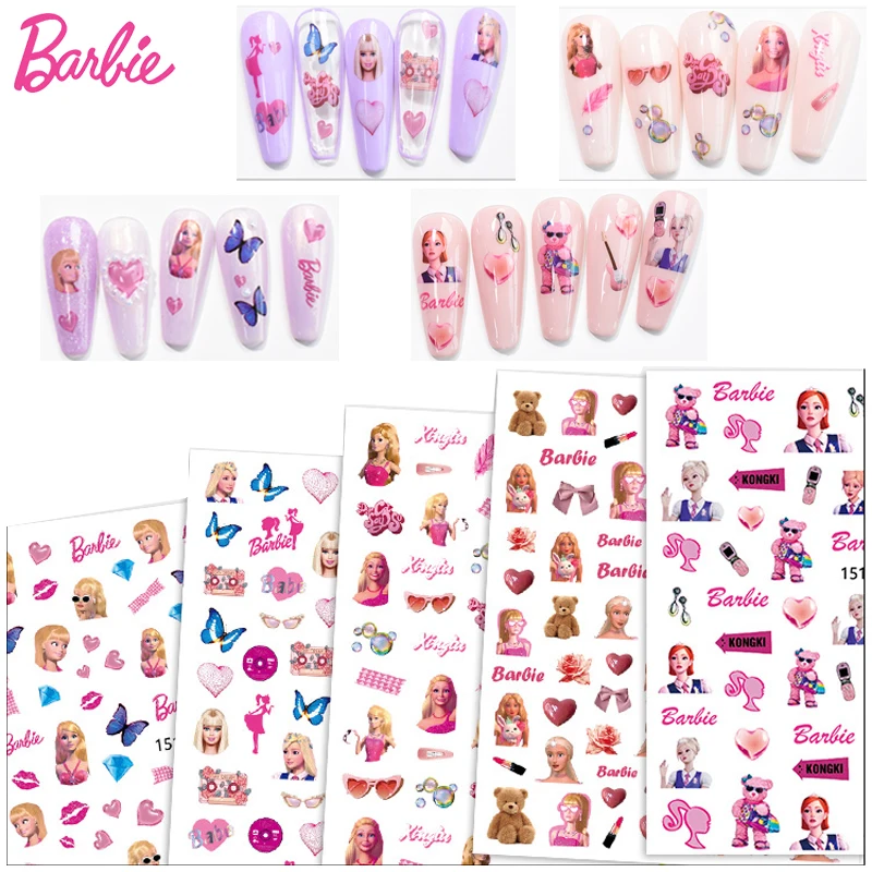 

Sweet Barbie Doll Nails Stickers Princess Pattern Anime Self-Adhesive Art Watermark Fashion Decoration Accessories Toys for Girl