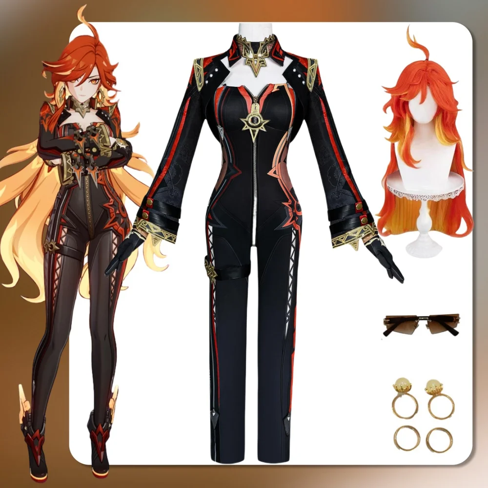 GenshinImpact Mavuika Cosplay Game Costume Wig Pyro Archon Sexy Uniform Suit Halloween Party Role Play Outfit