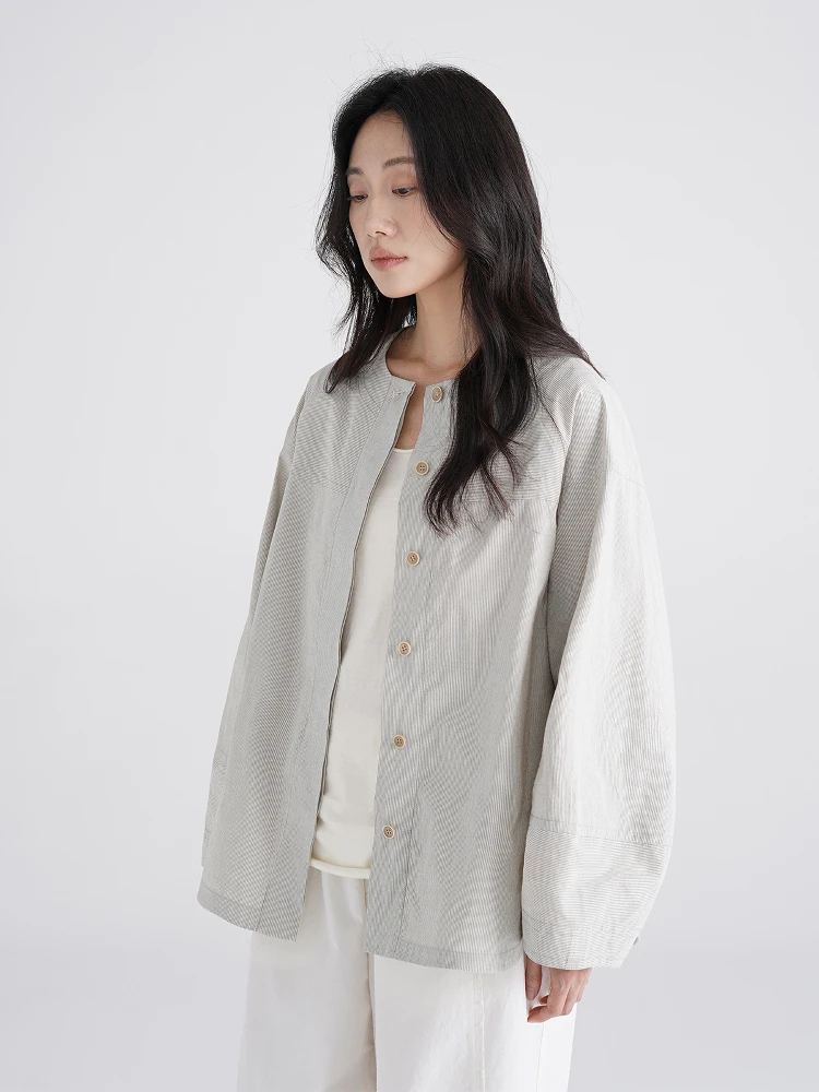 

Ele round Ne Long Sve Striped Open Cardigan Women's Breathable Cotton Linen Blend irt Jaet Comfortable Commute S...