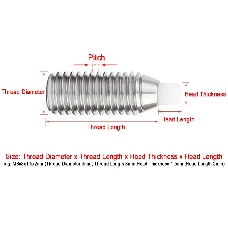 1/2pcs M3 M4 M5 M6 M8 M10 M12 304 A2 Stainless Steel Hex Socket Set Screws Nylon Pin Head Spring Plunger Positioning Screw