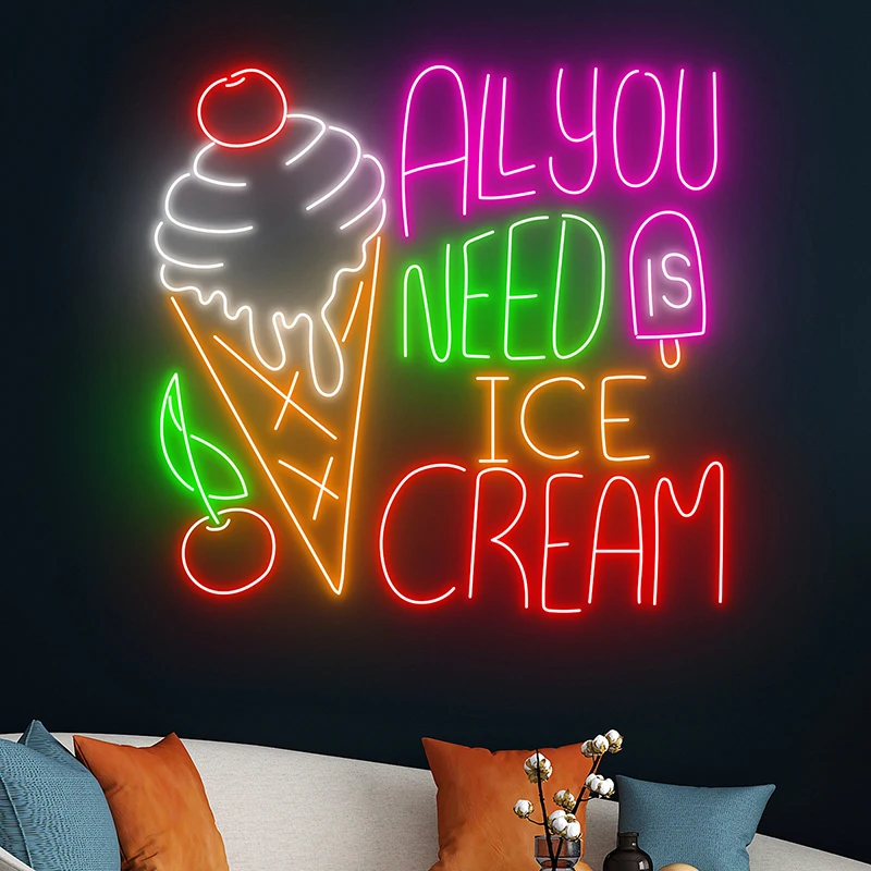 

All You Need Is Ice Cream Neon Sign Ice Cream Cone LED Light for Ice Cream Shop Sweet Store Wall Art Decor Nursery Neon Signs