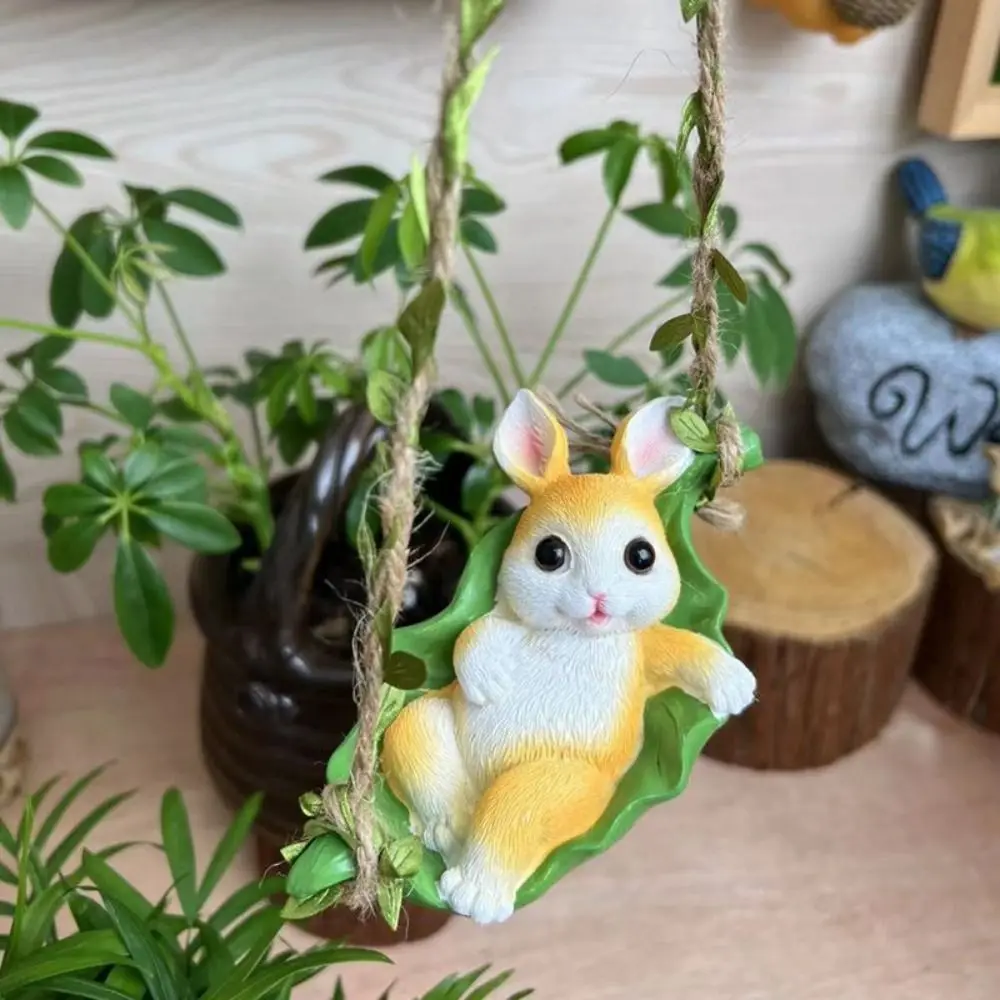 Crafts Resin Hanging Bed Rabbit Pendant Cartoon Cute Animal Sculpture Creative Waterproof Miniatures Figurine Gift