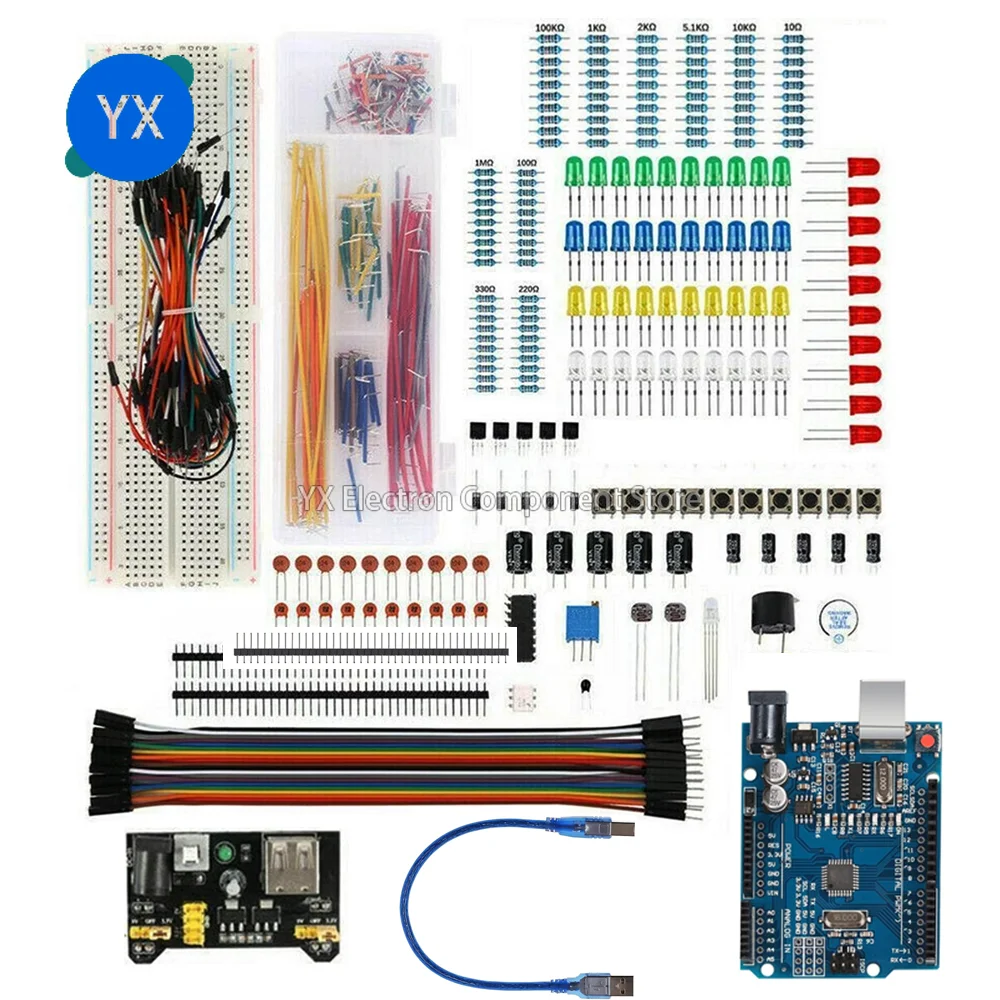 DIY Electronics Starter Kit for Arduino UNO R3 – Includes Breadboard, Jumper Wires Essential Electronic Components