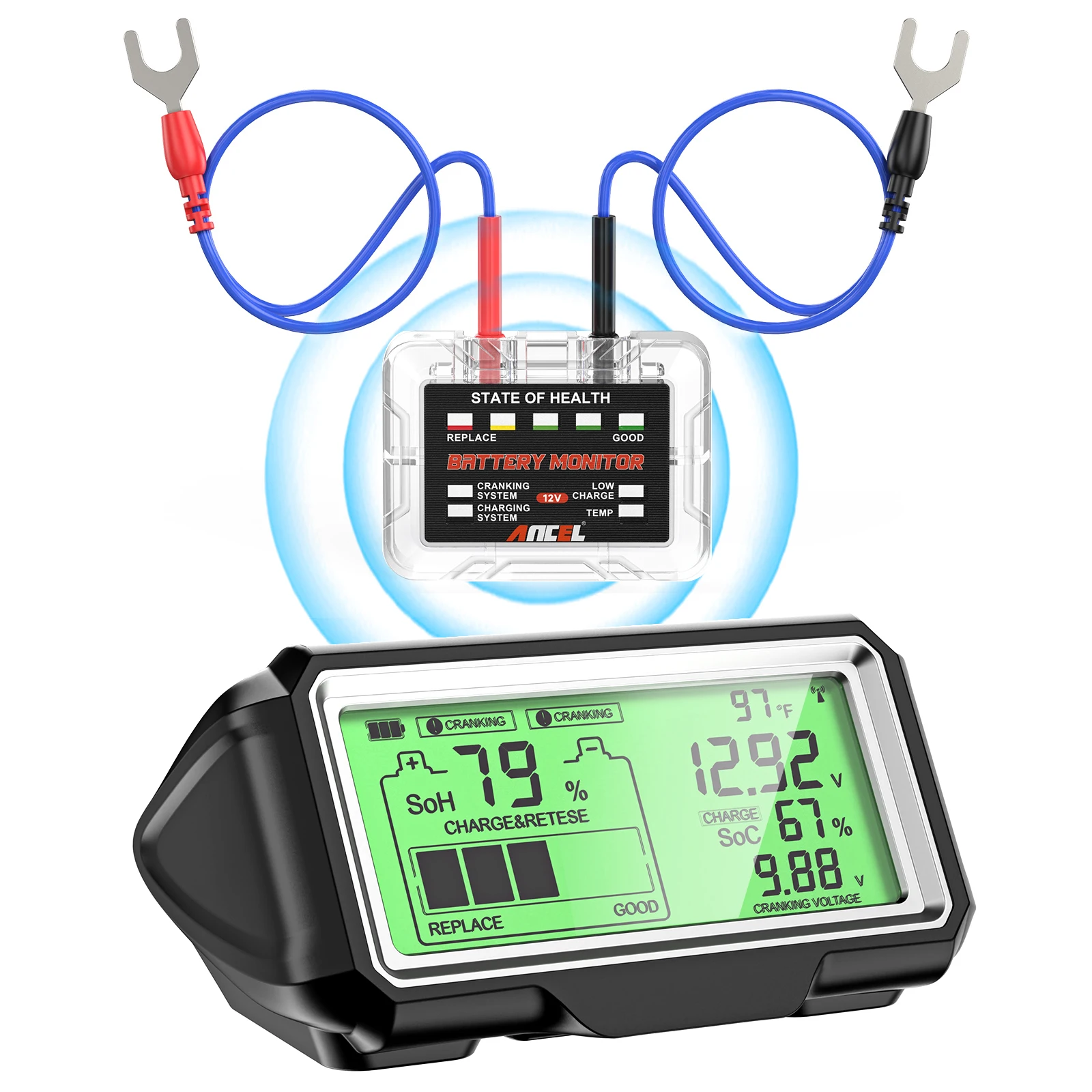 12V BM200 PRO Wireless Car Battery test Analysis Tool with Remote Display 433MHz Transmission, Solar Panel, Low Battery Alarm