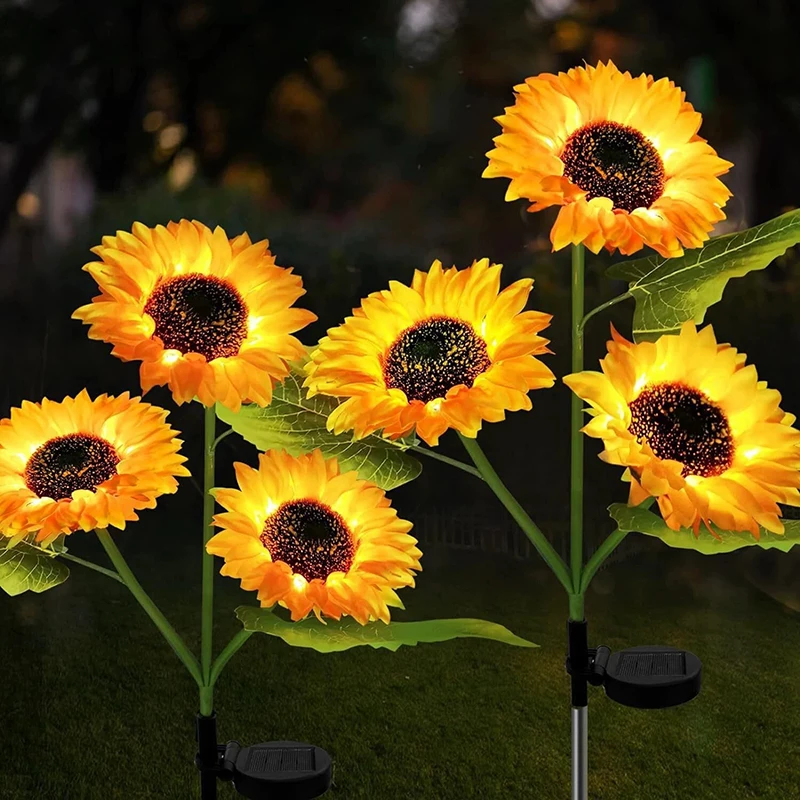 

LED solar ground mounted lights three headed sunflower flower lights garden and courtyard landscape lights simulated flowers A6
