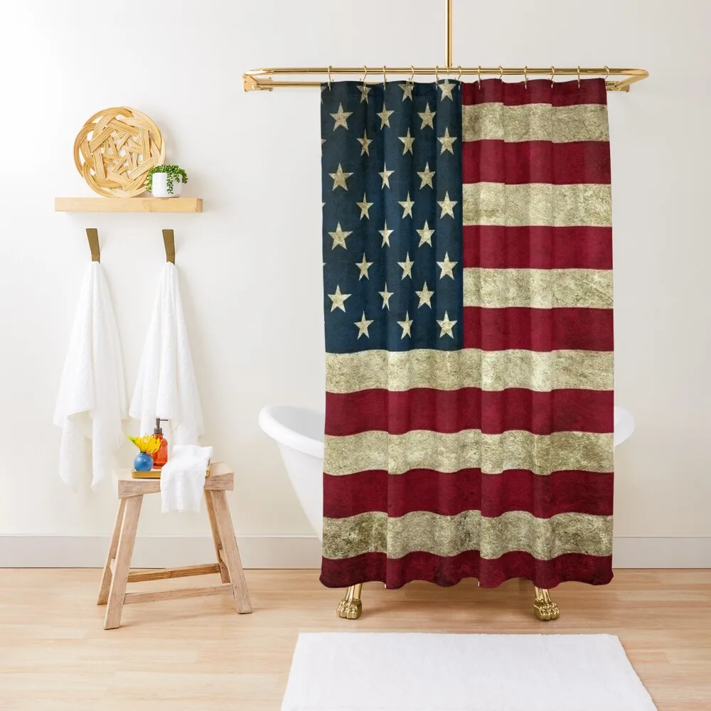 

American Flag Vintage Shower Curtain Waterproof Bathroom Shower Washable Waterproof Fabric Shower Bathroom Accessorys Curtain