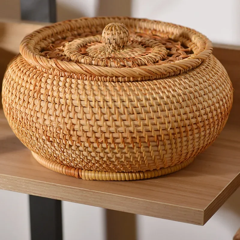 

Sale Retro Rattan Storage Basket Hollow Straw Basket Convenient Portable Stationery Organizer Environmental Health Fruit Basket