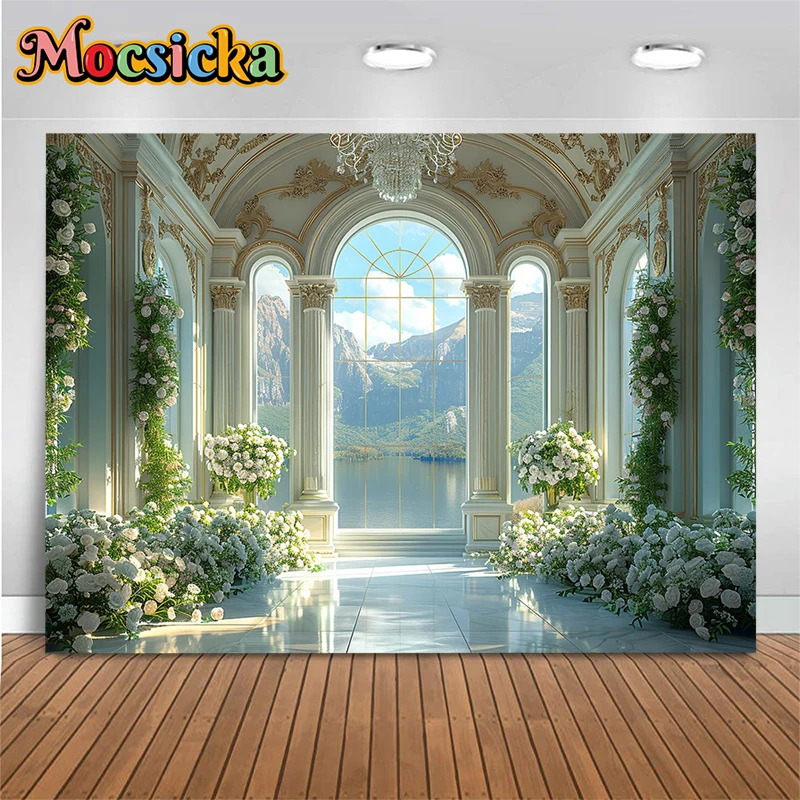 Castle Palace Background Photography Princess White Flower Green Plants Baby Wedding Backdrop Party Decor Girl Studio Photozone