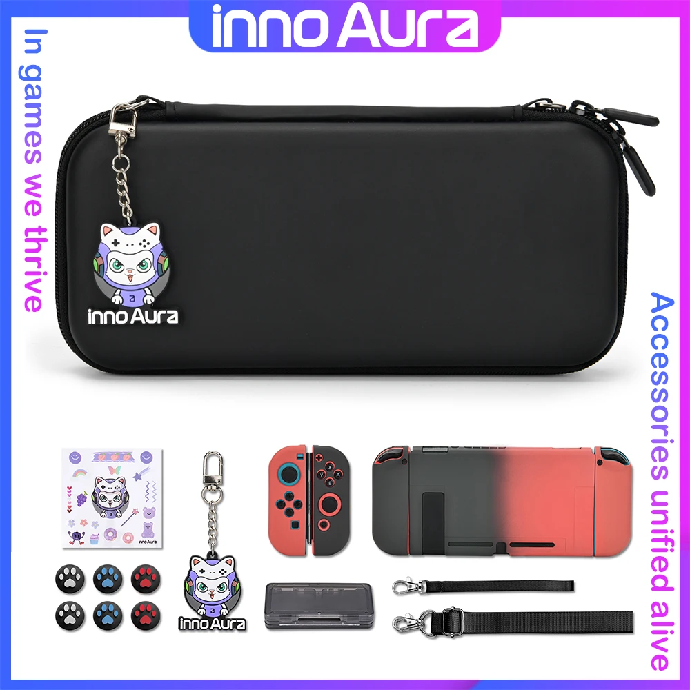 innoAura Switch Carrying Case with Portable Storage Case Protective Case,Screen Protector Shell Game Case Switch Accessories Set