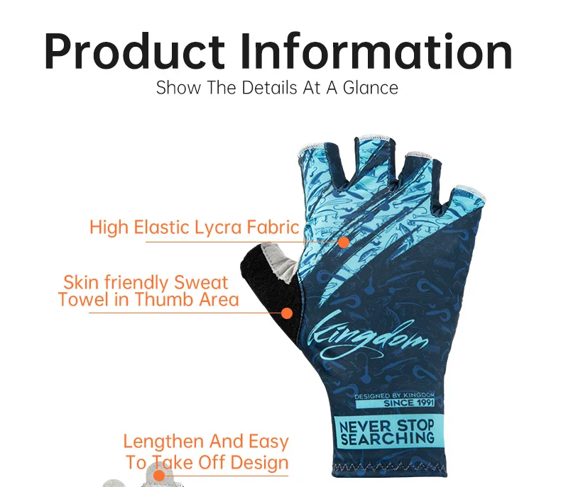 Kingdom Ice Silk Angelhandschuhe UPF 40+ Sonnenschutzhandschuhe, atmungsaktiv, leicht, 3D-Schnitt, rutschfest, Radfahren, Angeln, Laufen – Detail 11