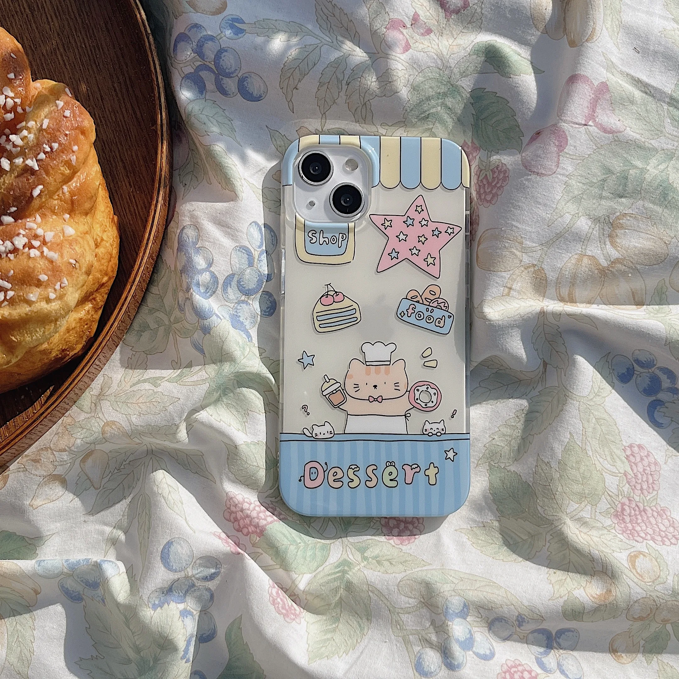 Cartoon Lovely Cat Dessert Shop Pendant Dual-layer Cute Case for iPhone 15 14 13 Pro Max Back Phone Cover for 12 11 Pro Max