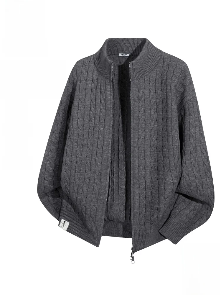 

Men's Knitted Long Sve Sweater Autumn Winter Zipper Twist Knit Cardigan f High Collar Casual Sle Warmth Co...