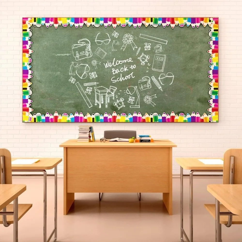 Copperplate Paper Pencil Shape Blackboard Stickers Self Adhesive Colorful Border Sticker Roll Multi-length Die-Cut Trim