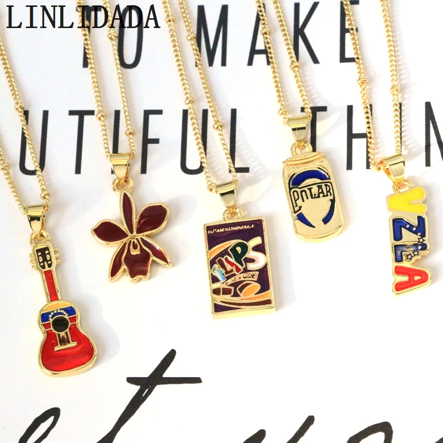 10 Piezas de Dijes de Venezuela Chapados en Oro de 18K con Gota de Aceite, Colgante de Moda Personalizado que Conserva el Color