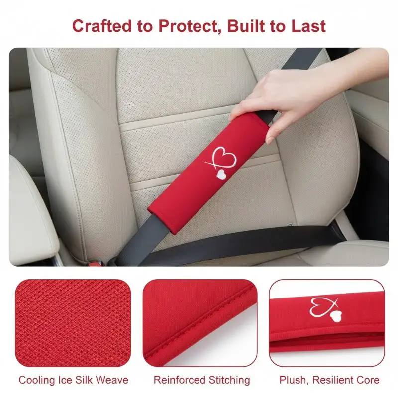 Heart-shaped Embroidered Car Seat Belt Shoulder Pads 1/2PCS Soft Breathable Washable for Long Term Car Use