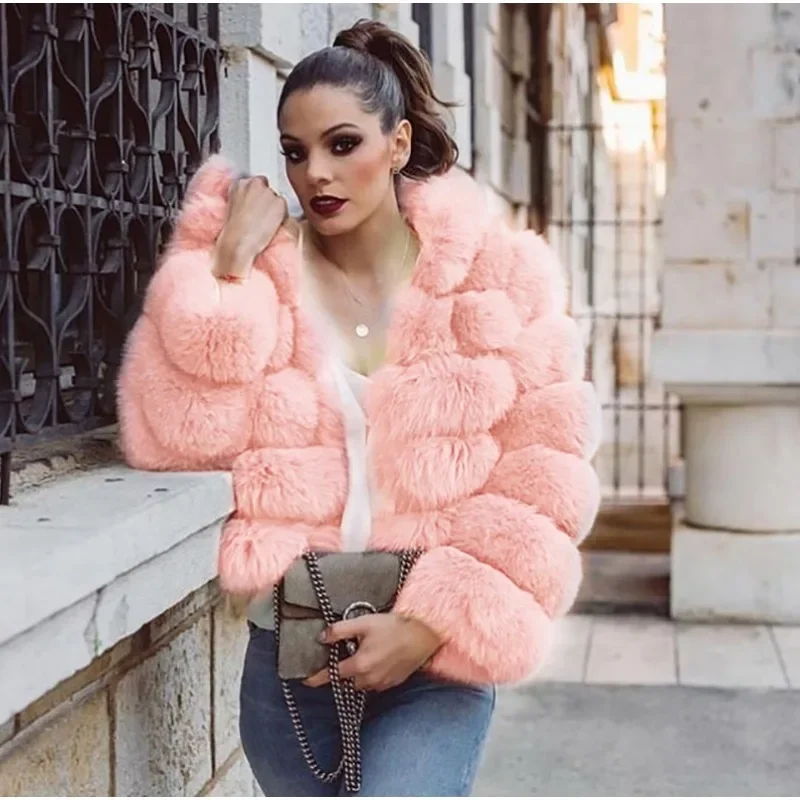 Jaqueta de parka com gola de pele sintética feminina, casaco acolchoado, manga comprida, grossa, com capuz, casual, quente, Casacos, inverno, moda